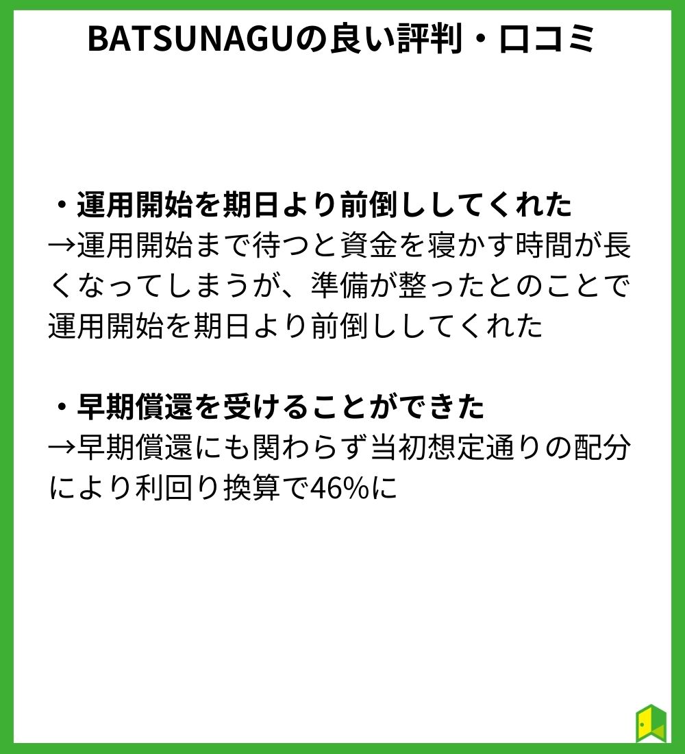 BATSUNAGUの良い評判・口コミ